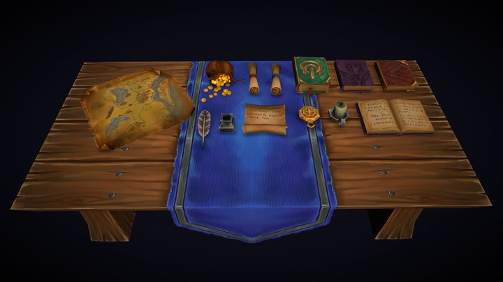 Hand Paint Table & Assets 3D Model