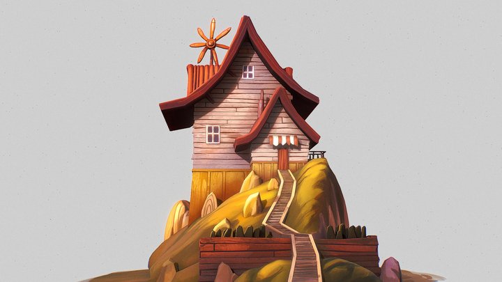 Hill House Stylized Diorama 3D Model