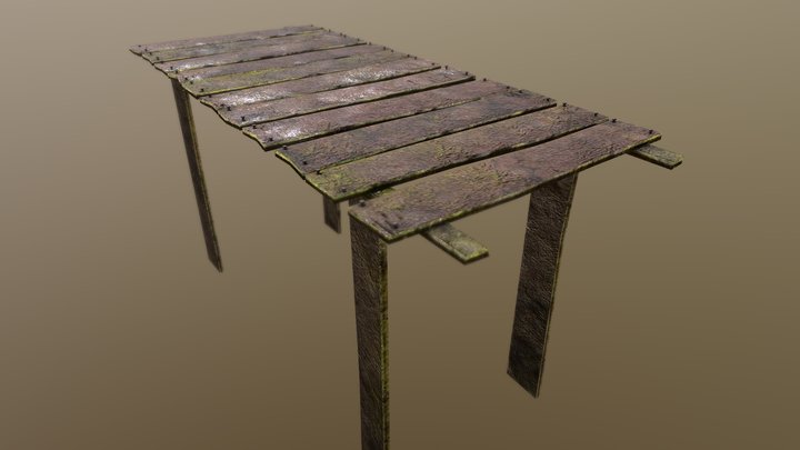 PBR High Old Wood Bridge Game Ready Low Poly 3D Model