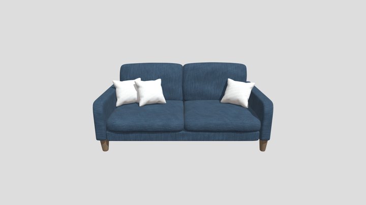 2 Seater Denim Navy Blue Sofa With Pillows