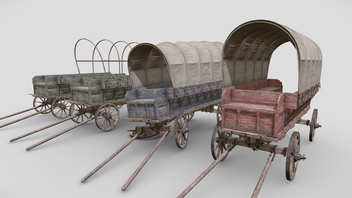 Wooden Medieval Carriage PBR Game Ready 3D Model