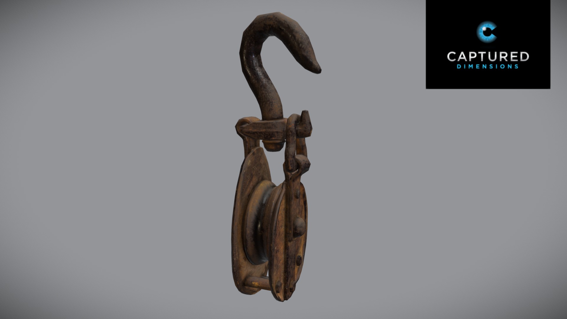 3D model Animated Rustic Hook and Pulley Block - This is a 3D model of the Animated Rustic Hook and Pulley Block. The 3D model is about a key on a white background.