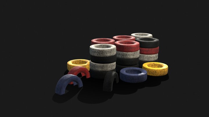 Tyre Stack Barrier Wall 3D Model