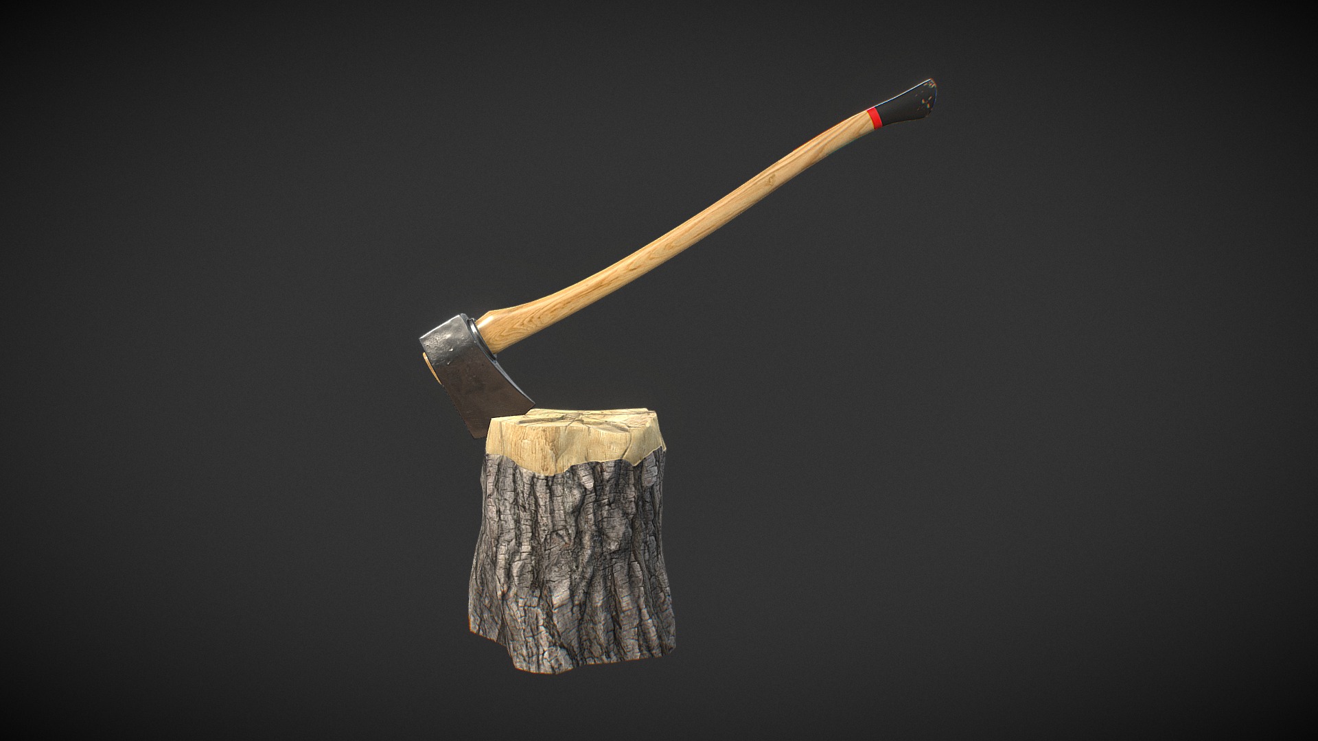 3D model Axe - This is a 3D model of the Axe. The 3D model is about a wooden axe on a stump.