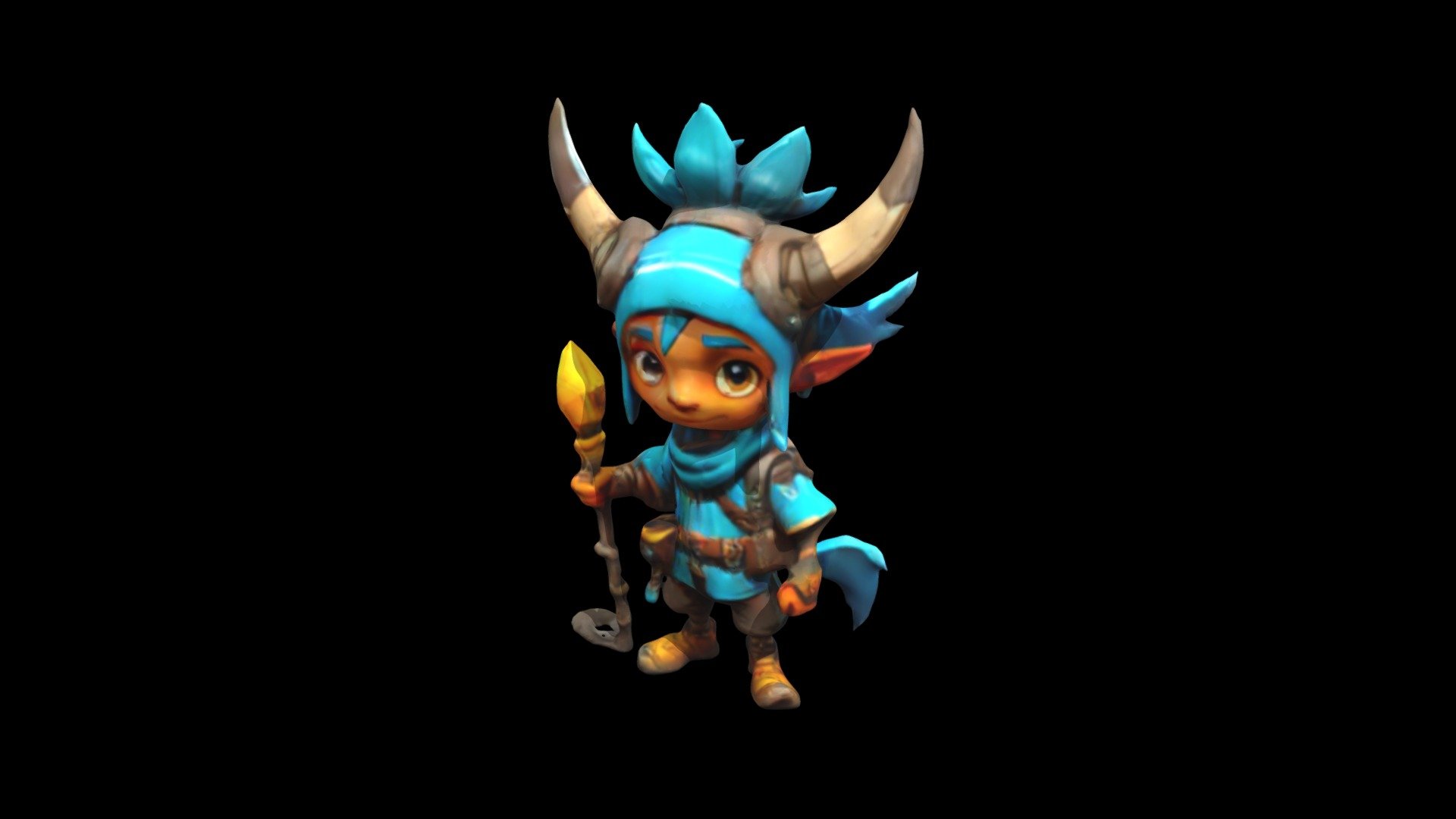 a cartoon character with horns and blue hair - Download Free 3D model ...