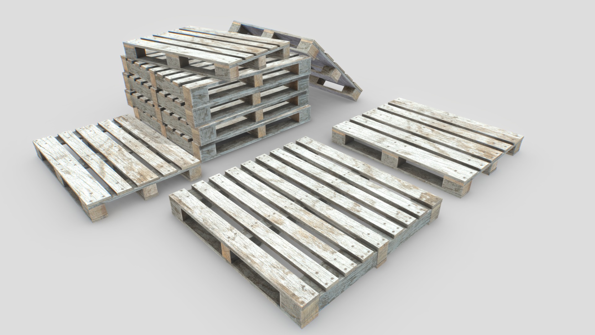 3D model Industrial Wooden Pallet 2 PBR - This is a 3D model of the Industrial Wooden Pallet 2 PBR. The 3D model is about a group of wooden blocks.