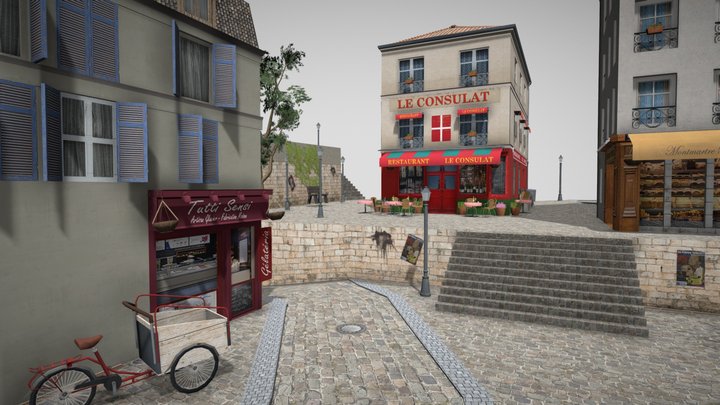 Low Poly Cityscene Monmartre 3D Model