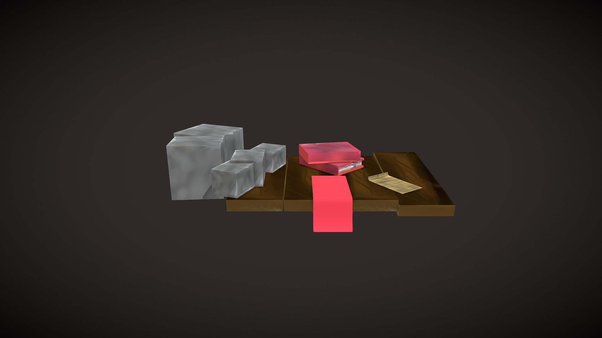3d assets stylized stones and books