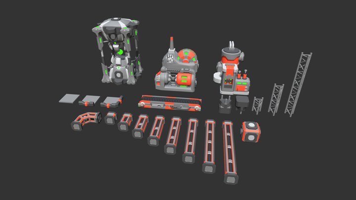 Rail Recon modular props tileset 3D Model