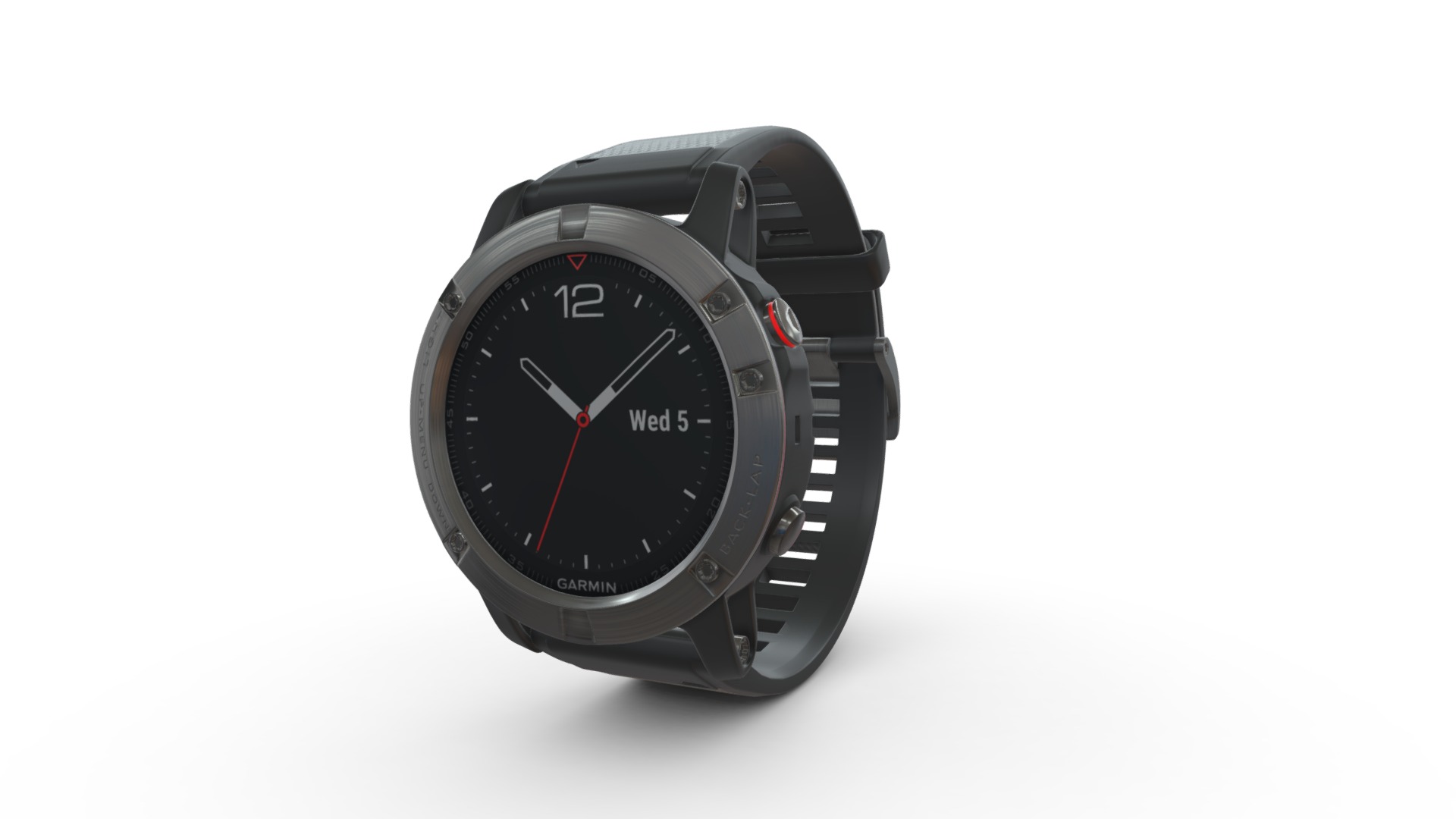 3D model Garmin Fenix 5X Smart Watch (Silicone Band) - This is a 3D model of the Garmin Fenix 5X Smart Watch (Silicone Band). The 3D model is about a black watch with a red hand.