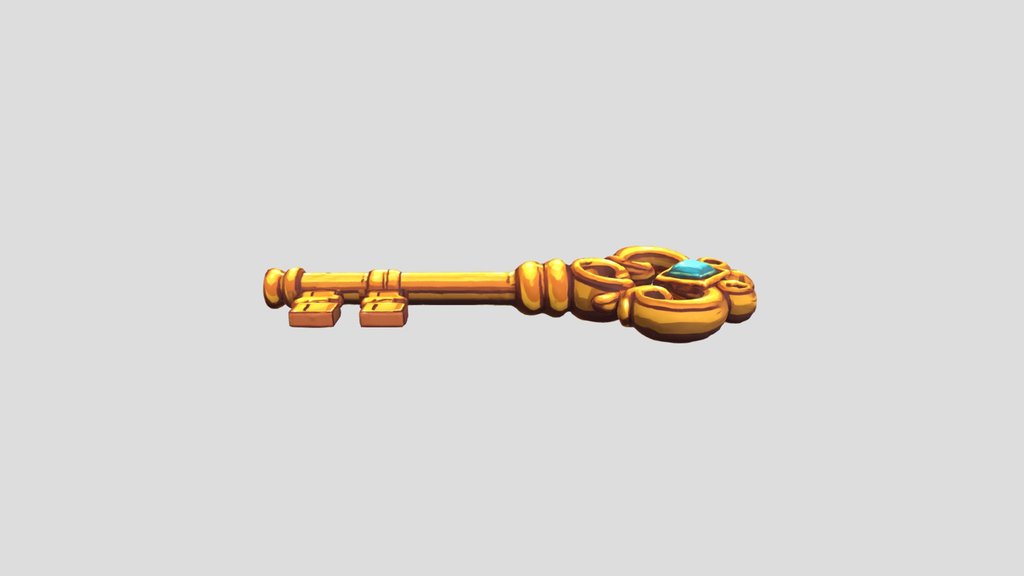 Ornate Golden Key with Turquoise Gem