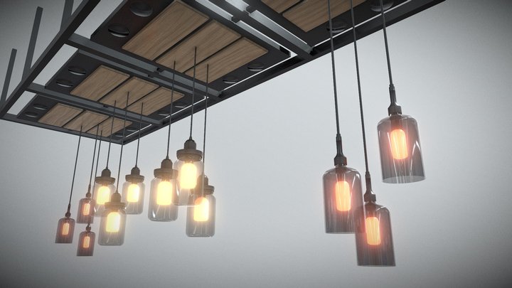 Coffee Shop Modern Glass Bottle Chandelier 3D Model
