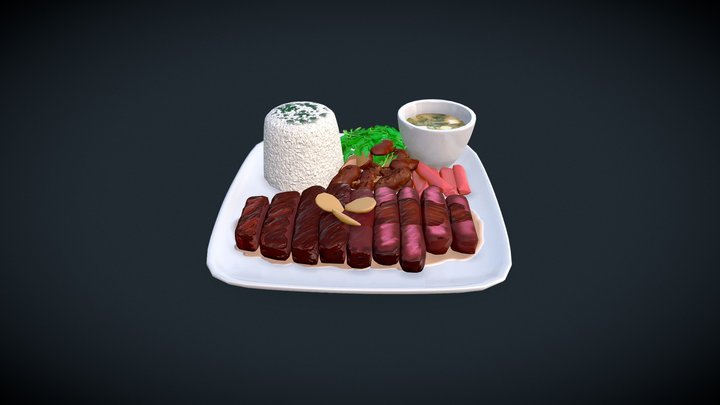 Steak Dinner with Miso Soup 3D Model