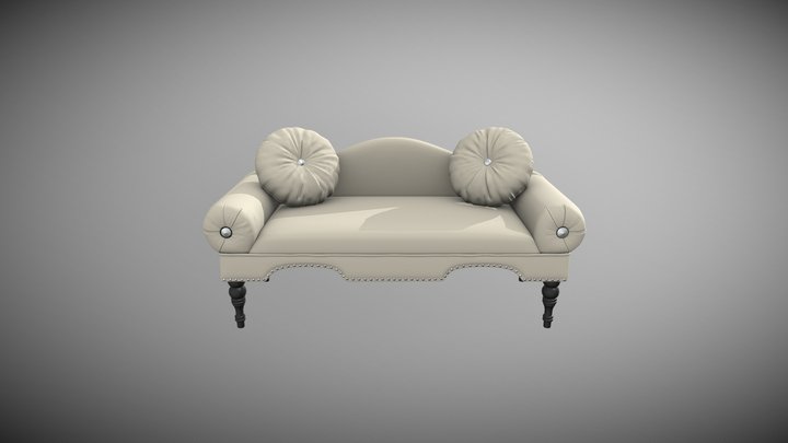 Holaki Couch Settee with 2 Round Pillows 3D Model