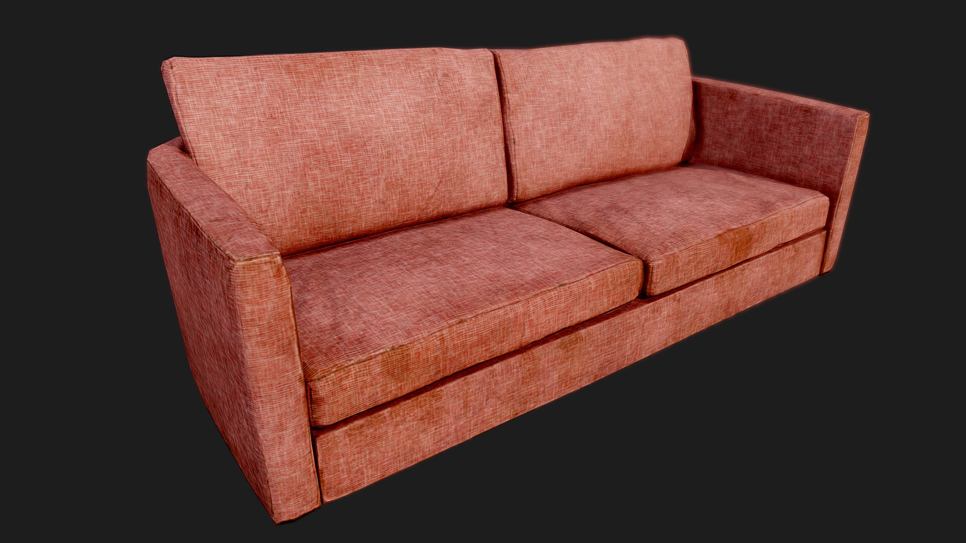 3D model Old Dirty Couch 02 Red – PBR - This is a 3D model of the Old Dirty Couch 02 Red - PBR. The 3D model is about a brown couch with a black background.