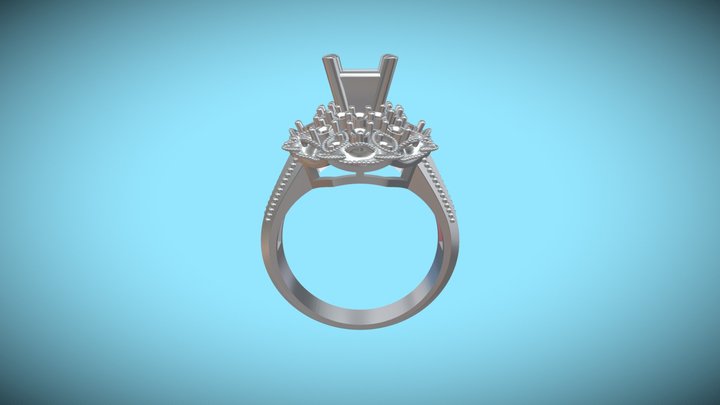 Princess Cut Milgrain Step Diamond Ring 3D Model