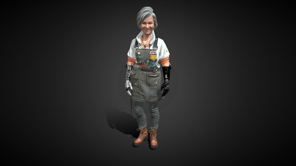 cyberpunk street vendor, middle aged woman