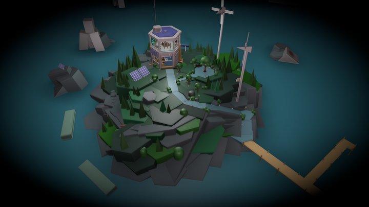 Solarpunk Island Low Poly Mobile and VR World 3D Model