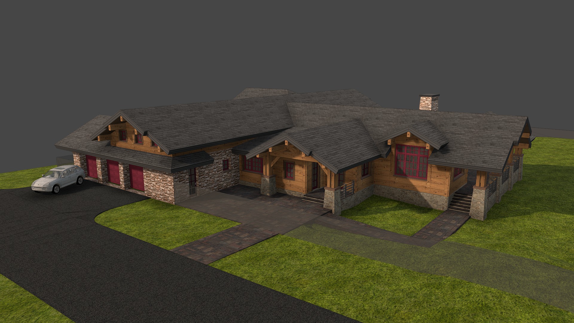 3D model Проект дома 7 - This is a 3D model of the Проект дома 7. The 3D model is about a house with a driveway.