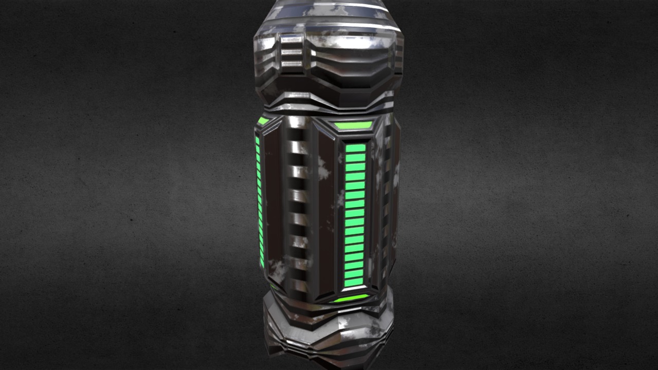 3D model Fuel Cell / Game Asset - This is a 3D model of the Fuel Cell / Game Asset. The 3D model is about a silver and green cylindrical object.