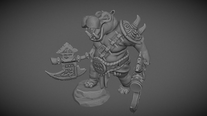Hipopotamus Warrior 3D Model
