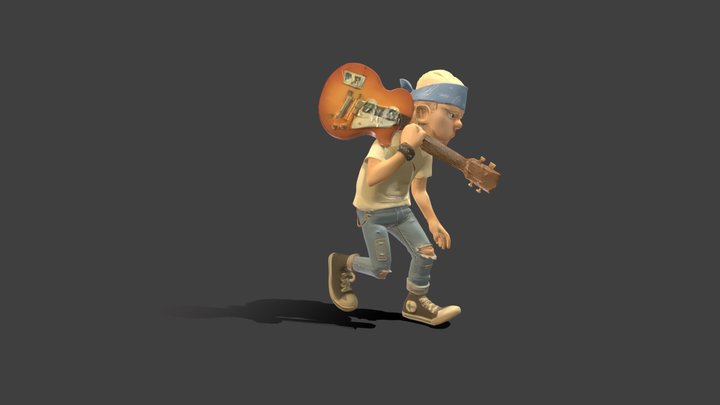 punk guy carrying electric guitar 3D Model