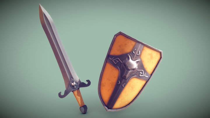 Stylized Sword And Shield (lowpoly) 3D Model