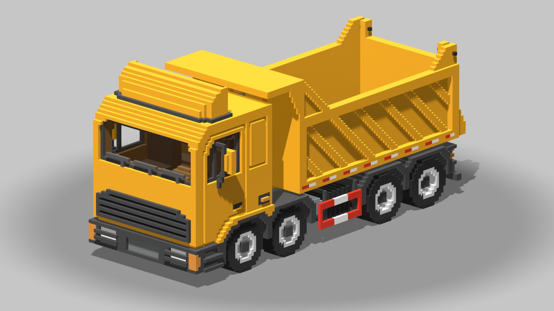 3D model Voxel Tipper Truck - This is a 3D model of the Voxel Tipper Truck. The 3D model is about a yellow toy truck.
