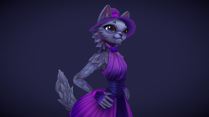 Stylized handpaint cat character 3D Model