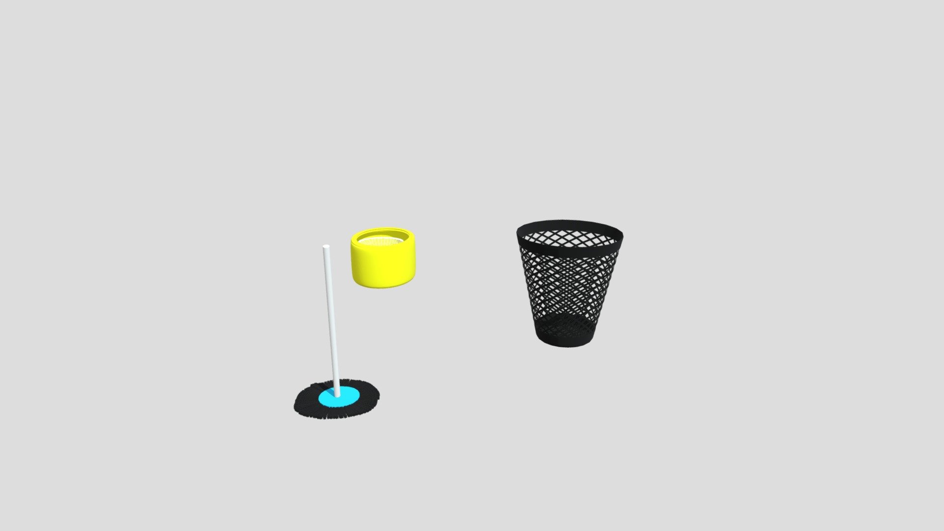 3D Model Mop, Bucket And Garbage Can