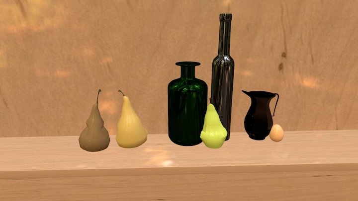 Pears Bottles and Egg.c4d 3D Model