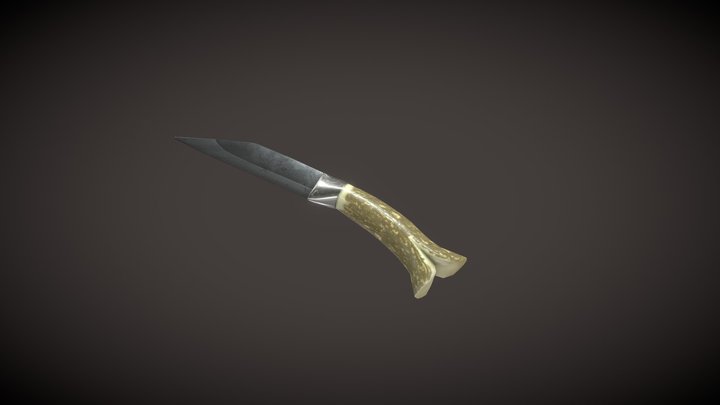 A knife with a handle made from an antler 3D Model