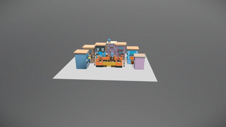 Low poly neighborhood with basketball court 3D Model