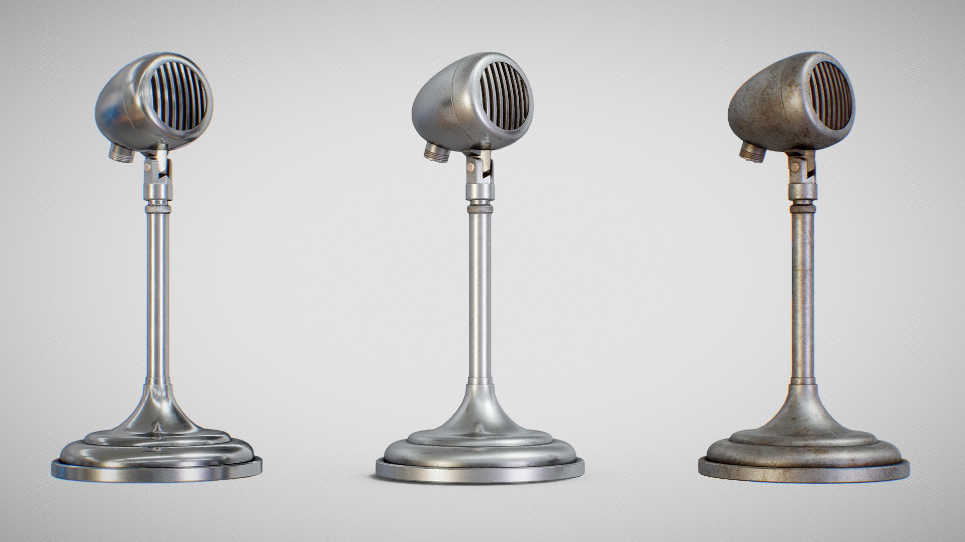 3D model Microphone – American D5T (Clean, Used & Dirty) - This is a 3D model of the Microphone - American D5T (Clean, Used & Dirty). The 3D model is about a group of metal objects.