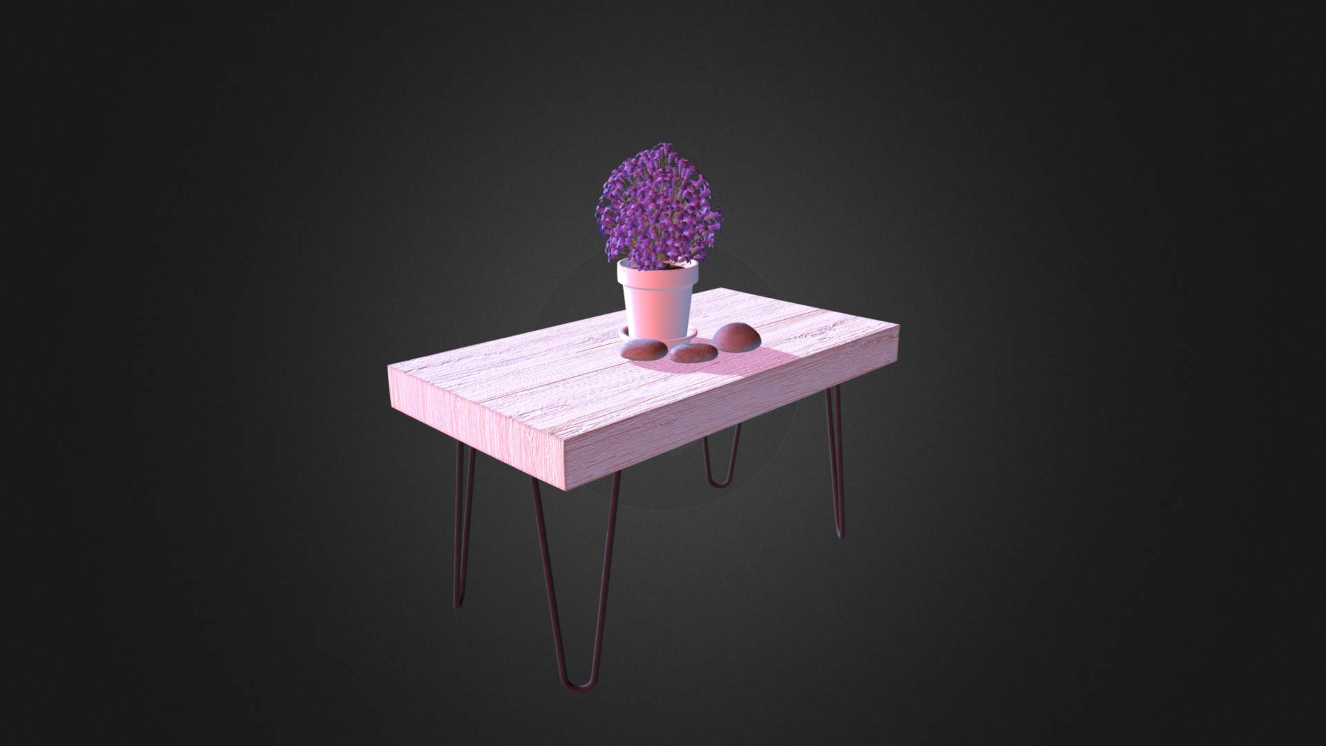 3D model Worn Wood Coffee Table D Model - This is a 3D model of the Worn Wood Coffee Table D Model. The 3D model is about a small table with a purple flower on top.