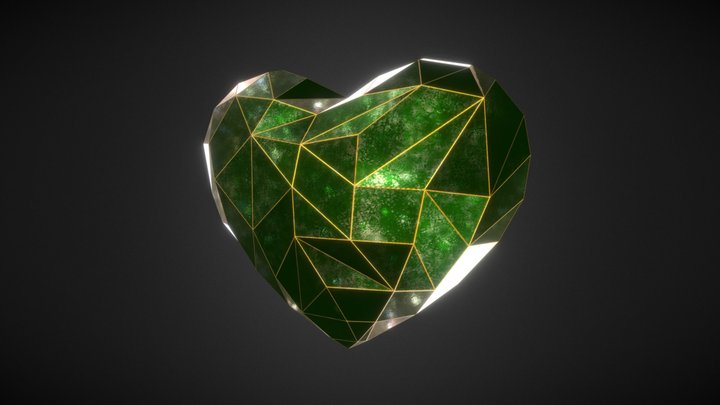 Green Crystal Heart 3D Model