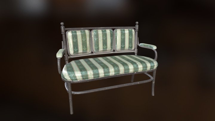 Vintage couch baked lowpoly 3D Model
