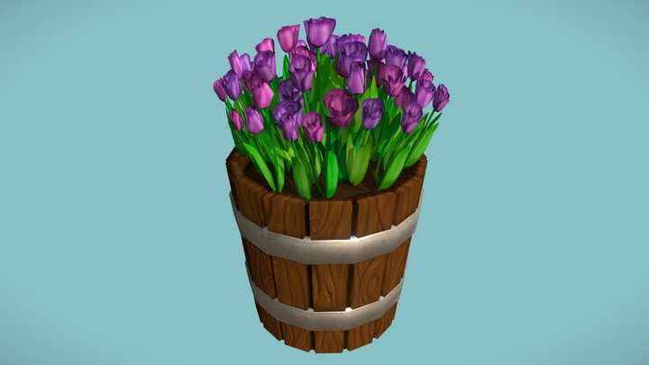 Flowerbarrel with Tulips 3D Model