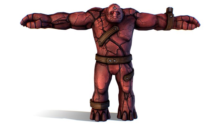 Skinned Character Red  Monster Clay Golem 3D Model
