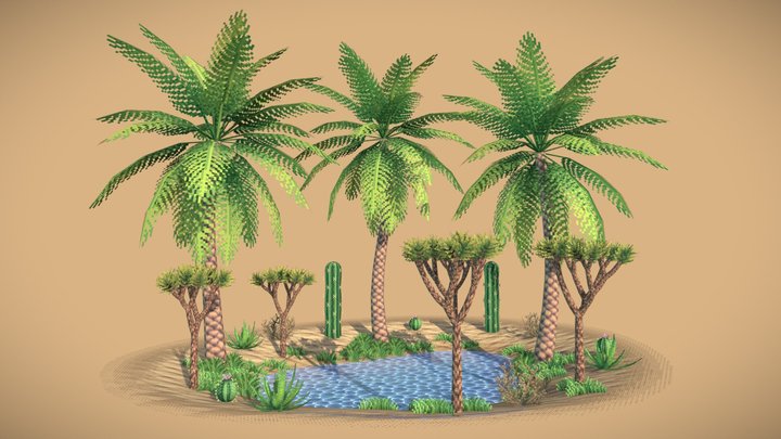 Pixel Art Desert Oasis 3D Model