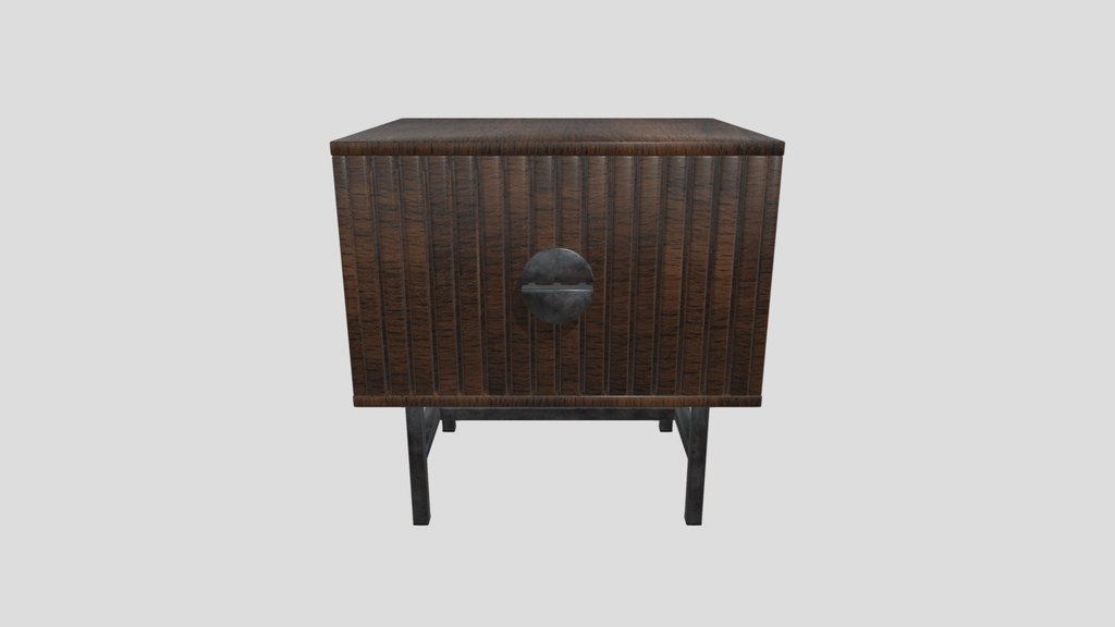 Grooved Wood And Steel Side Table