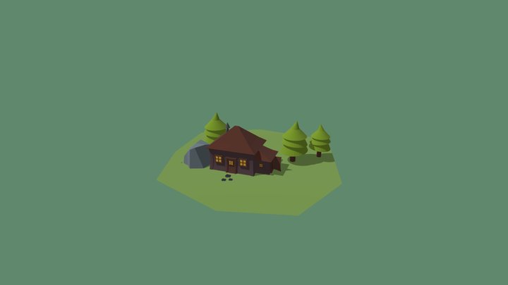 Low Poly Wood Cabin 3D Model