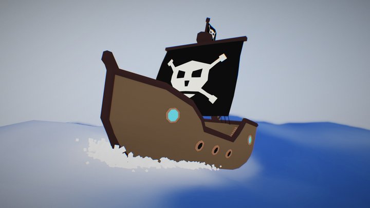 Pirate Ship Batteling the Waves 3D Model