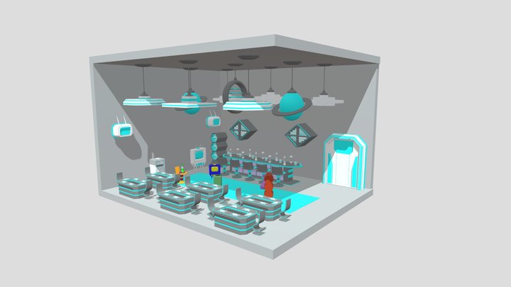 Low Poly Sci- Fi Cafeteria (Blue Themed) 3D Model