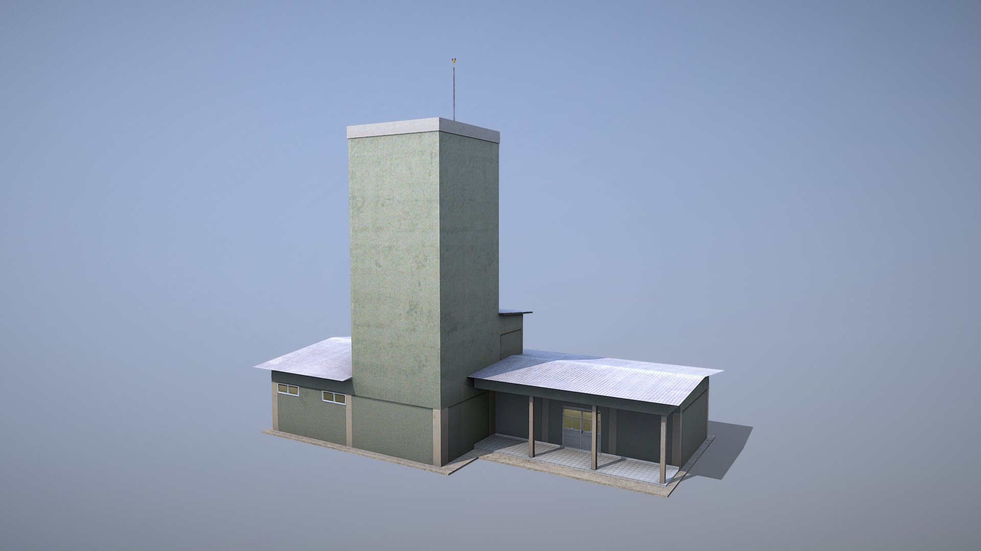 3D model MilitaryBase_PortoVelho_ControlRoom - This is a 3D model of the MilitaryBase_PortoVelho_ControlRoom. The 3D model is about a house with a tower.