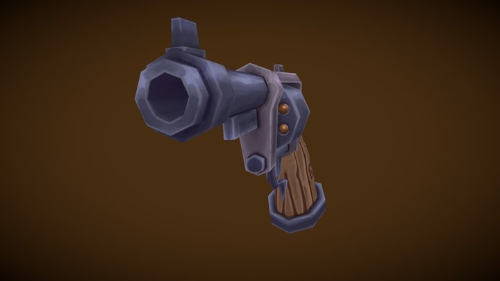 Handpainted Stylized Revolver 3D Model