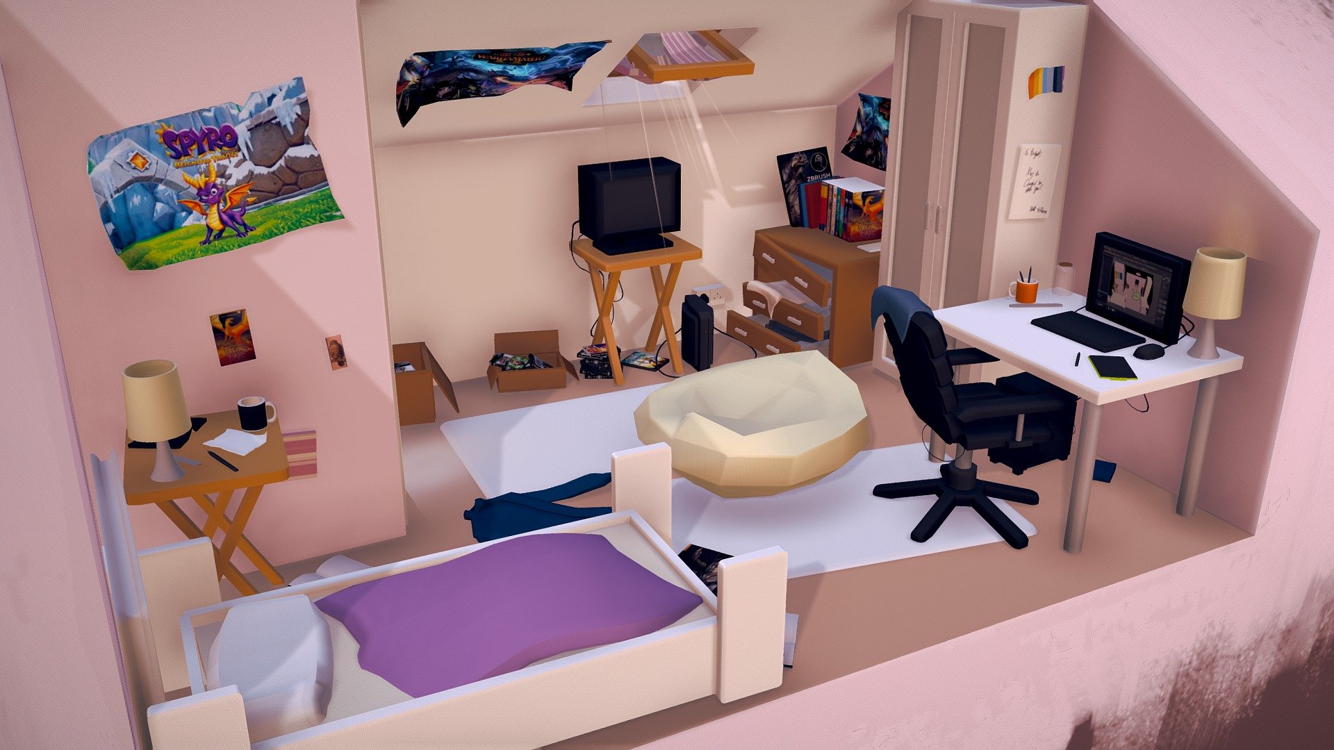 My Horrible Bedroom - 3D model by bridgedpolys [e0cf910] - Sketchfab