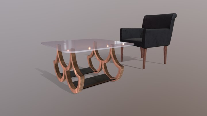 Leather Armchair With A Table 3D Model