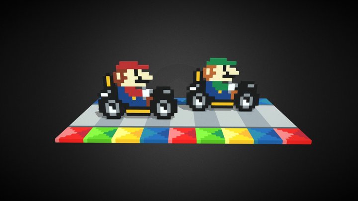 SMK108 / 109 - Super Pixel Kart 8Bit Mario Luigi 3D Model
