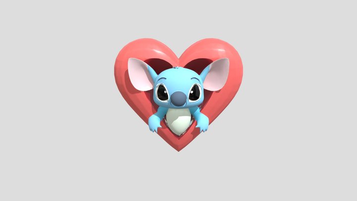 blue creature in heart-shaped frame 3D Model